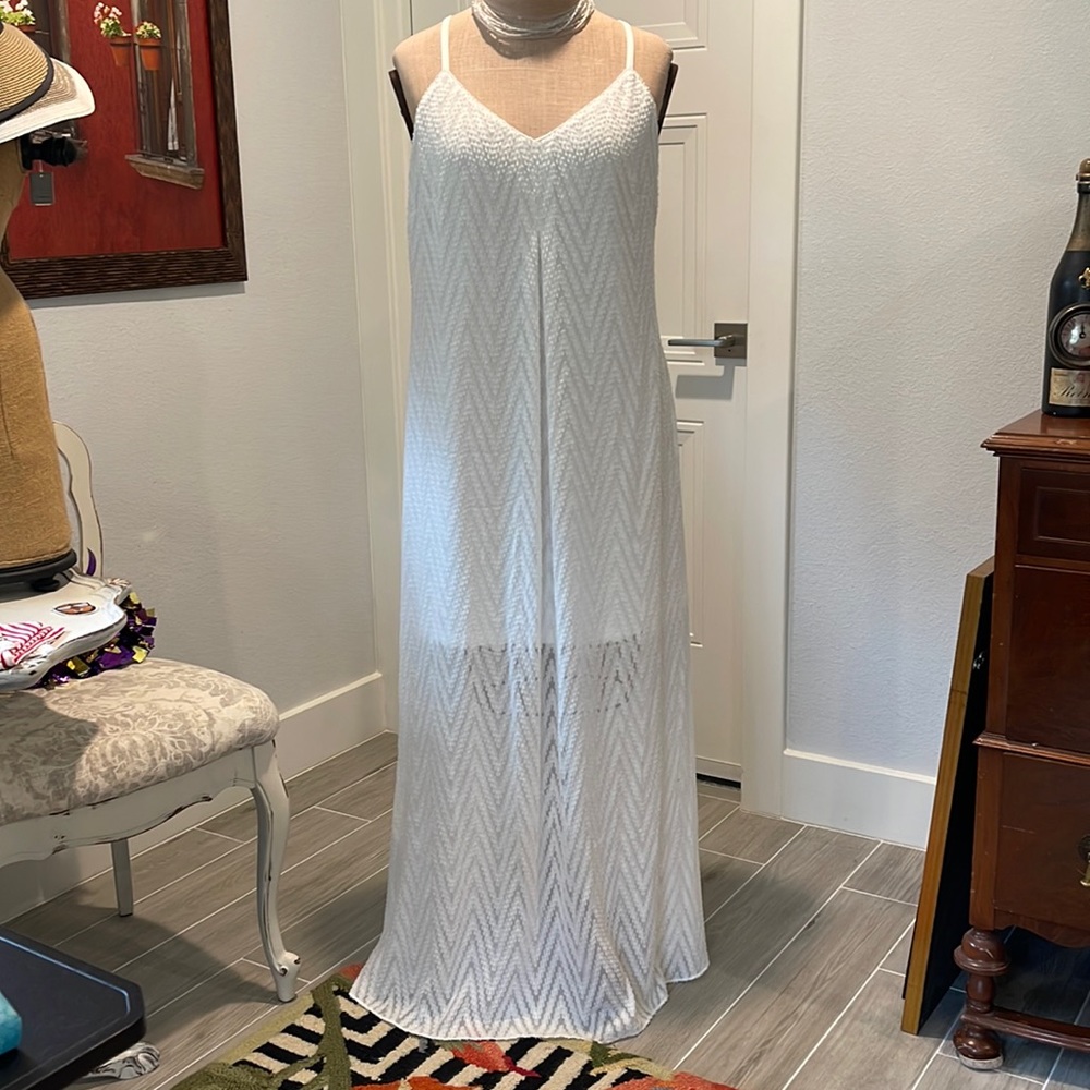 Calvin Klein Sheer White long sheath dress with short under size 14